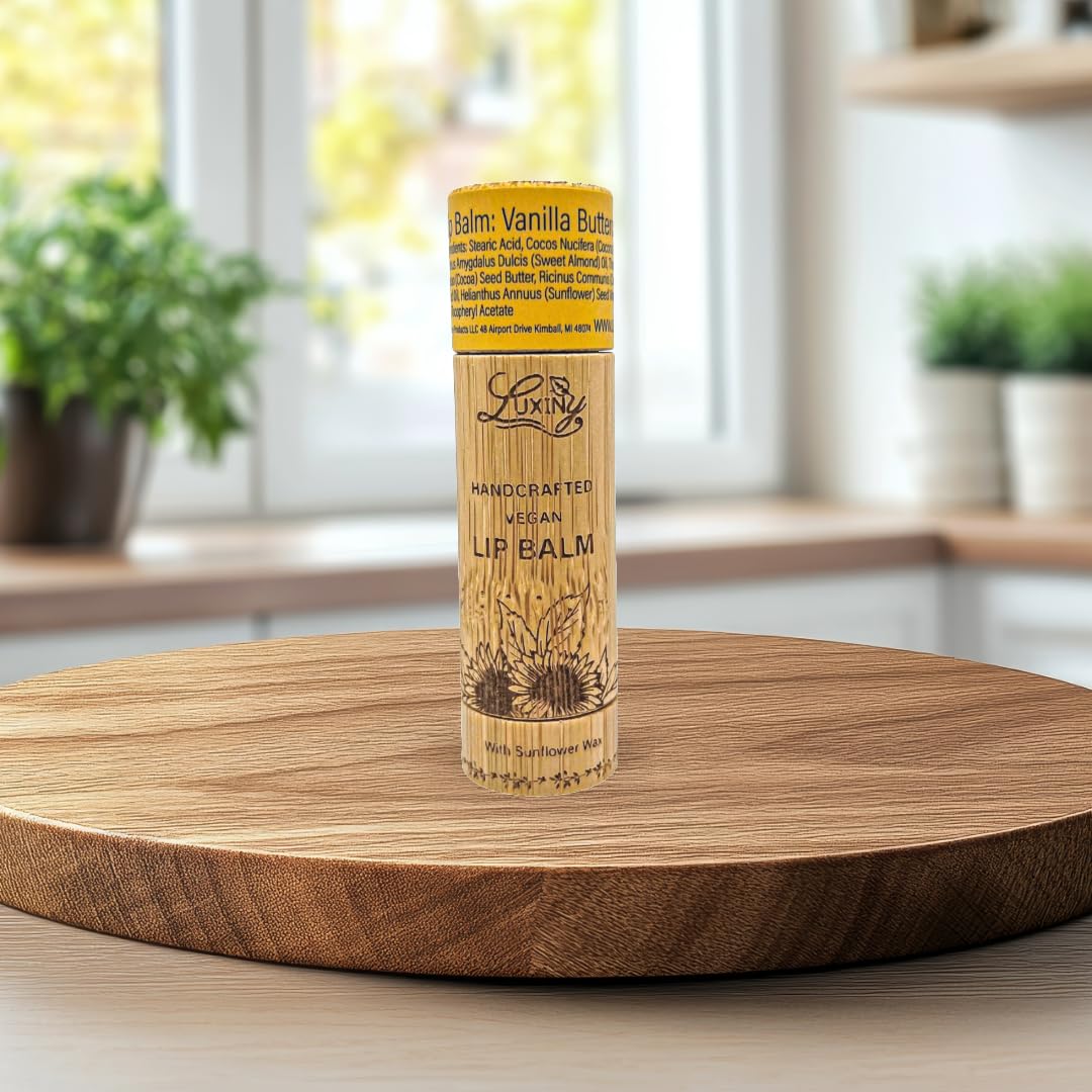 Luxiny Lip Balm in a Bamboo Tube, Vegan Natural Moisturizing, with Sunflower Wax and Vitamin E (Vanilla Buttercream) Beauty and Personal Care Luxiny