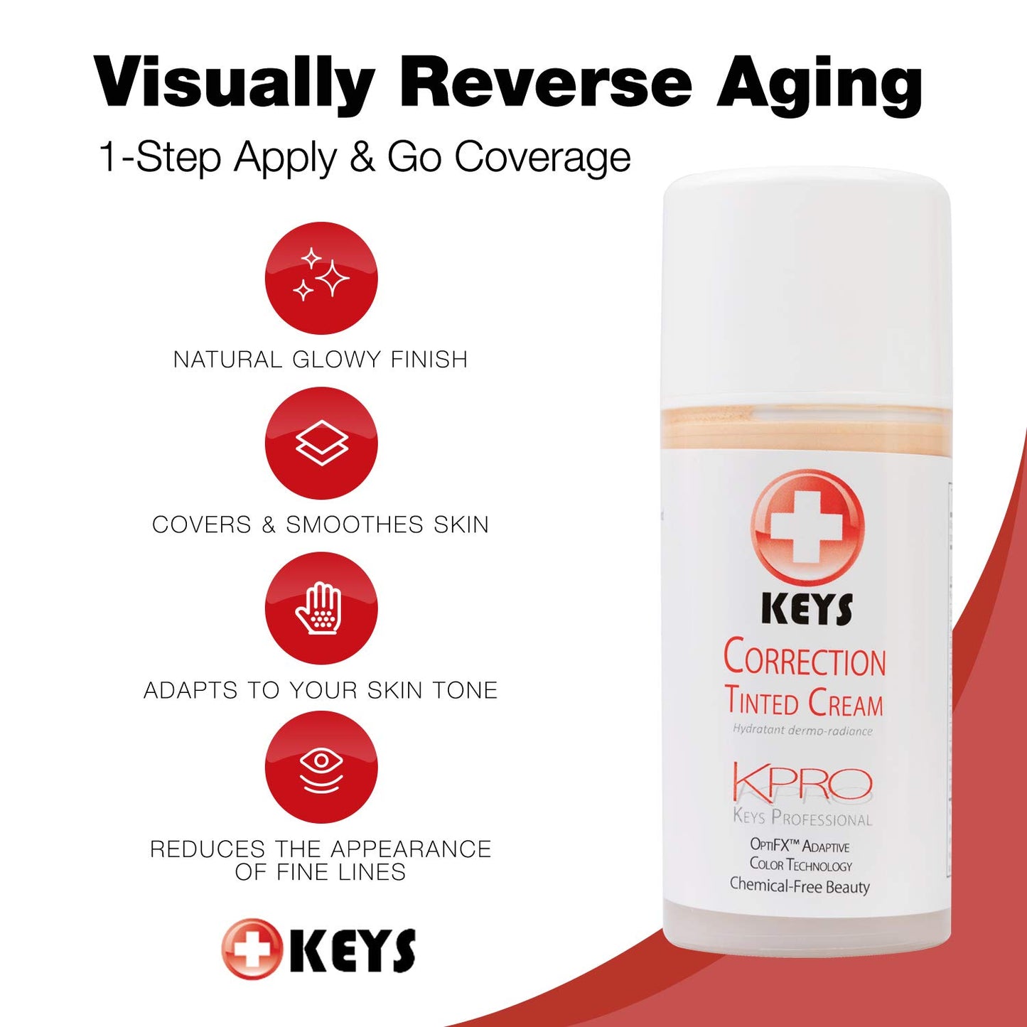 Keys Care KPRO Hydrating Tinted Correction Cream with OptiFX Adaptive Color Technology | Moisturize, Smooth, and Fill Fine Lines| 100% All-Natural