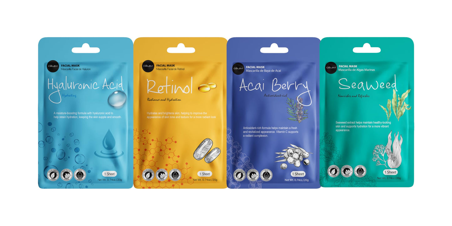 celavi Face Mask Set Korean Beauty Essence Facial Paper Sheet Mask Korea Skin Care Moisturizing 4 Packs of each 12 New flavors K-Beauty Skincare 48