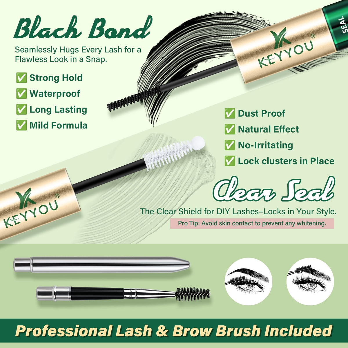 KEYYOU Lash Bond and Seal Cluster Lash Glue for Lash Clusters Strong Gentle Comfortable Bond and Seal Waterproof Mascara Wand Individual Lash Glue Beauty and Personal Care KEYYOU