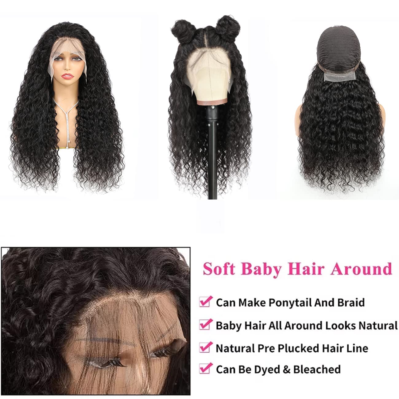 Water Wave Lace Front Wigs Human Hair Pre Plucked Baby Hair HD Transparent Wet and Wavy Lace Wigs 180% Density Brazilian Glueless 13x4 Water Wave Lace