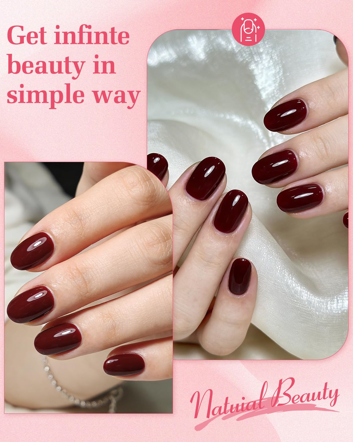 Skiennix Press on Nails Short,30 Pieces Burgundy Oval Fake Nails Reusable Stick Kit with Glue, Mini Nail File, 15 Sizes Soft Glue on Nails Natural Beauty & Personal Care Skiennix