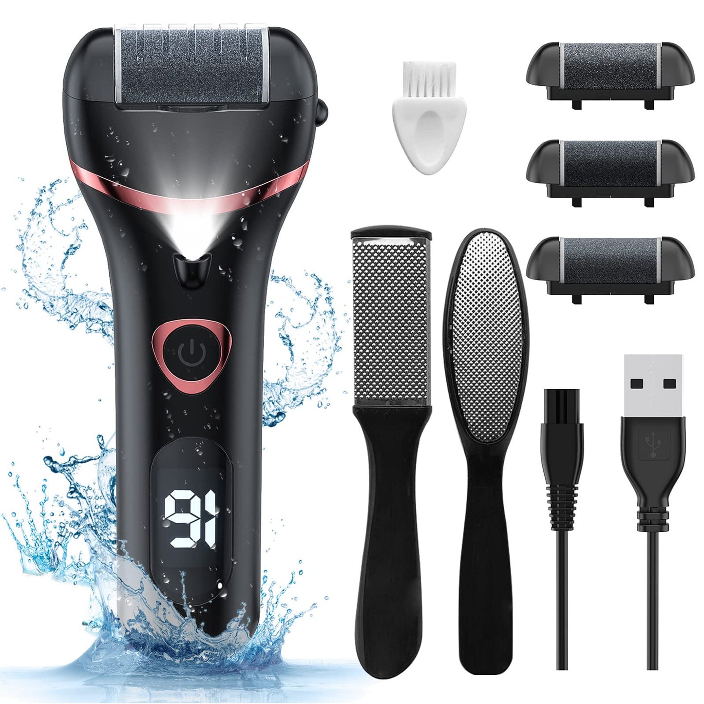 Electric Foot Callus Remover, Rechargeable Portable Electronic Foot File Pedicure Kits, Waterproof Foot Scrubber File, Professional Pedicure Tools
