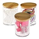 ARAD 3 Pcs Cotton Ball, Swab, Q-tip Storage, Clear Acrylic Jar Container with Bamboo Lid, Easy Organization on Bathroom Counters, Under Sink Placement