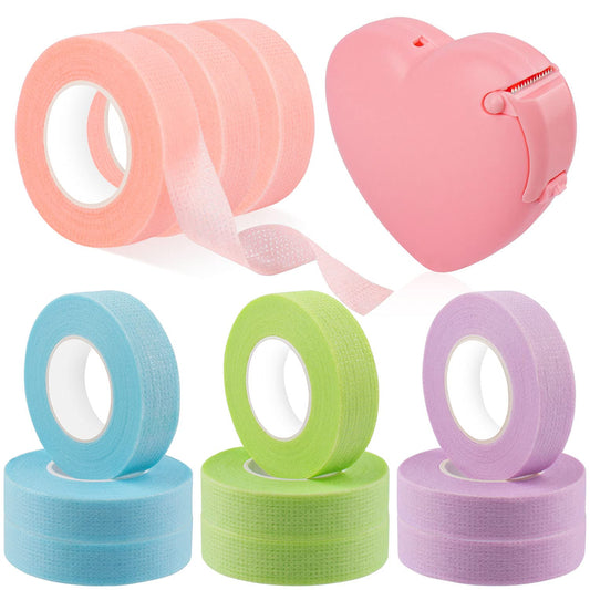 Rolybag 4 Colors Eyelash Extension Tape Breathable Eyelash Tape with Heart Shaped Tape Cutter Adhesive Non Woven Eyelash Tape Ladies Makeup Eyelash