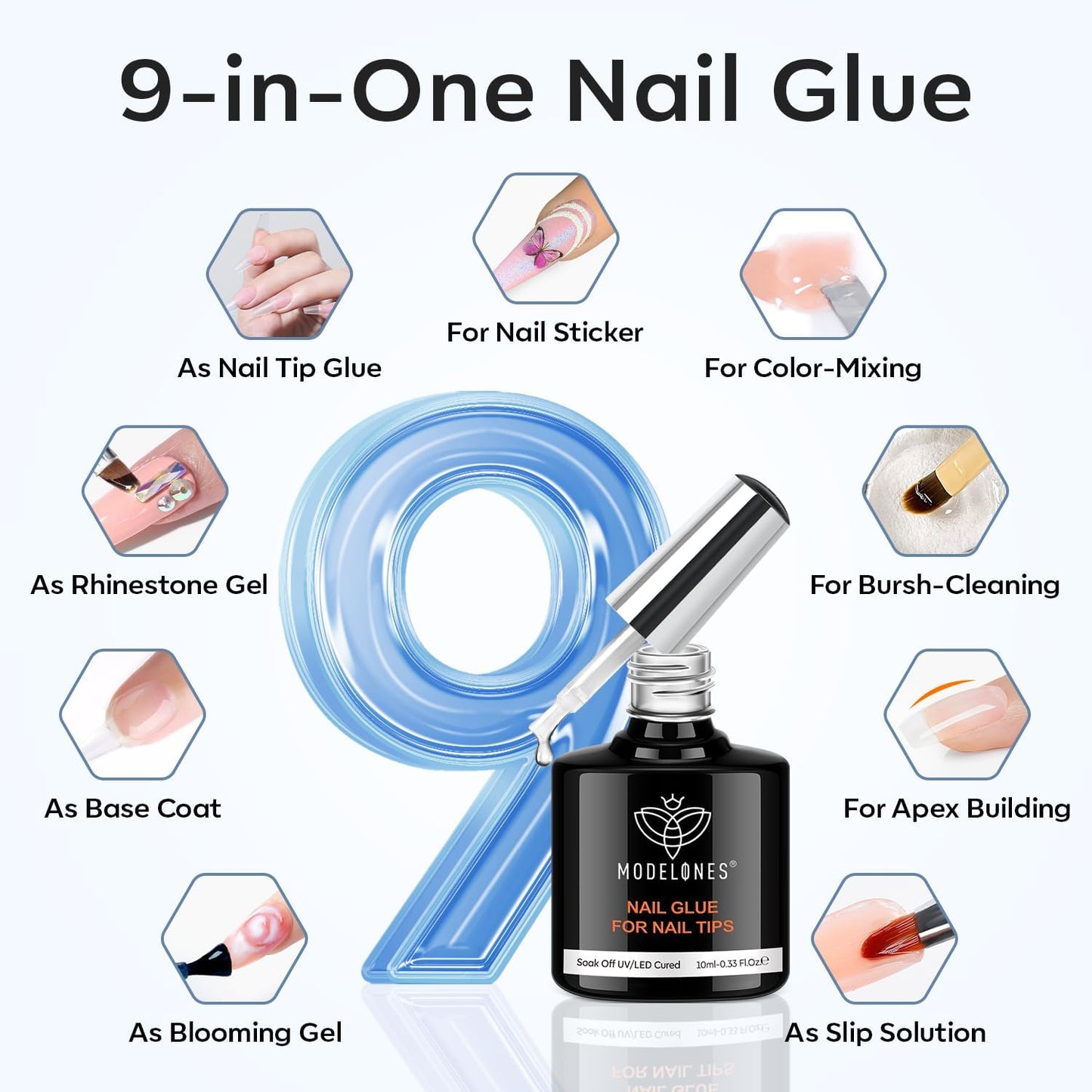 modelones X Nail Gel Kit Medium Almond, 9-in-One Nail Glue with Mini UV Light 216Pcs 12Sizes Pre-Etched Press ons Fake Acrylic Extension Kit DIY Salon Beauty and Personal Care modelones
