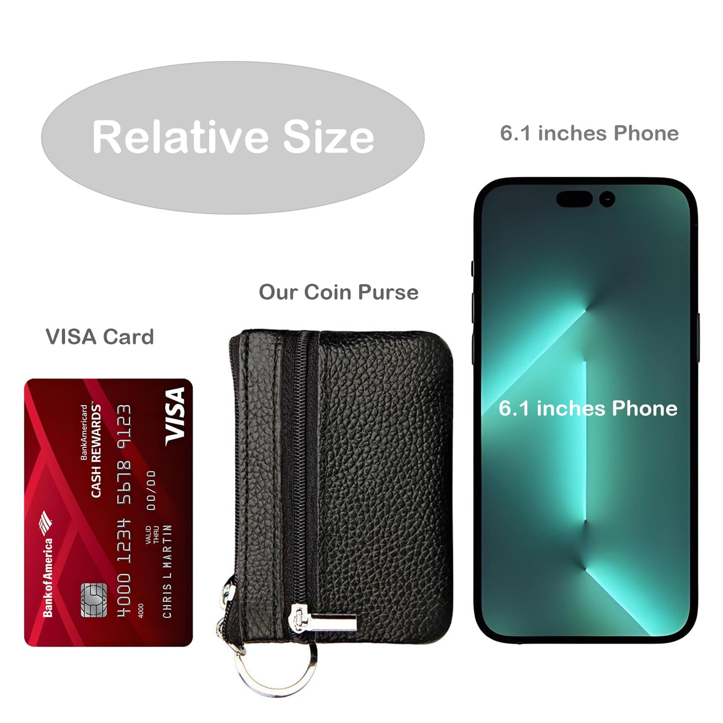 Hibate Black Small Leather Coin Purse Change Pouch for Women Men Kids with Zip Key Ring