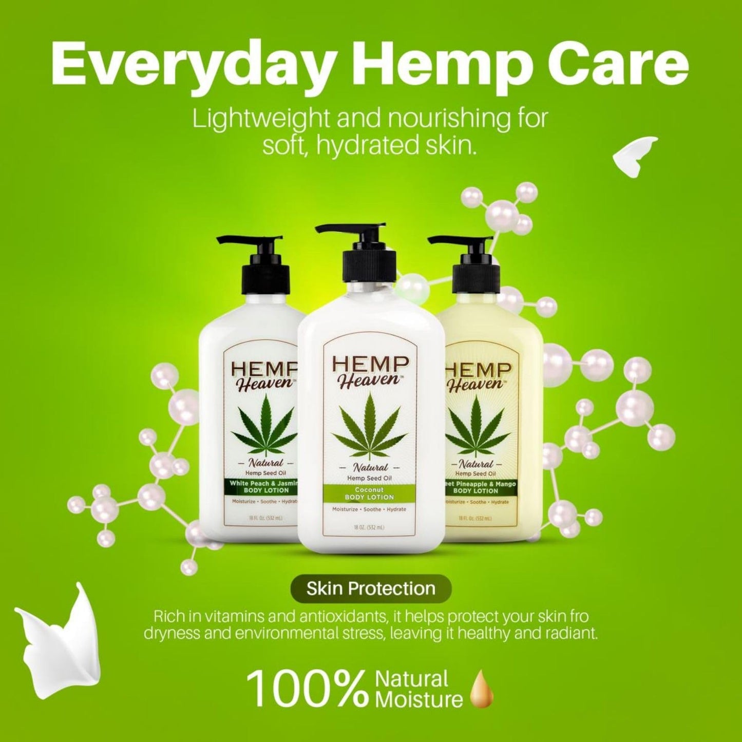 Hemp Heaven Hemp Lotion - Natural Hemp Seed Oil, Paraben-Free, 18 oz, Made in USA, Nourishing for Men & Women, EWG Verified, Anti-Aging (Coconut)