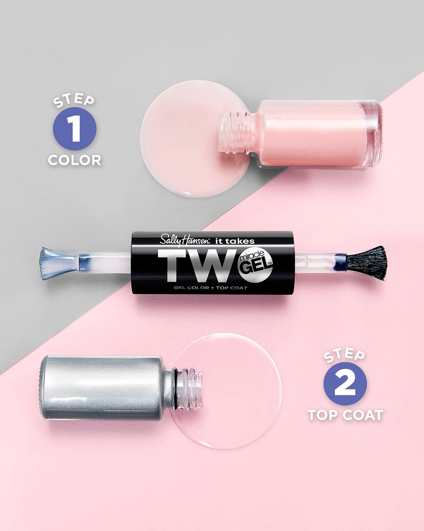 Sally Hansen Miracle, Once Chiffon A Time, Dual Ended Nail Gel Color + Top Coat, Color Nail Polish, Gel Top Coat, Sheer, No UV Light, Long Lasting