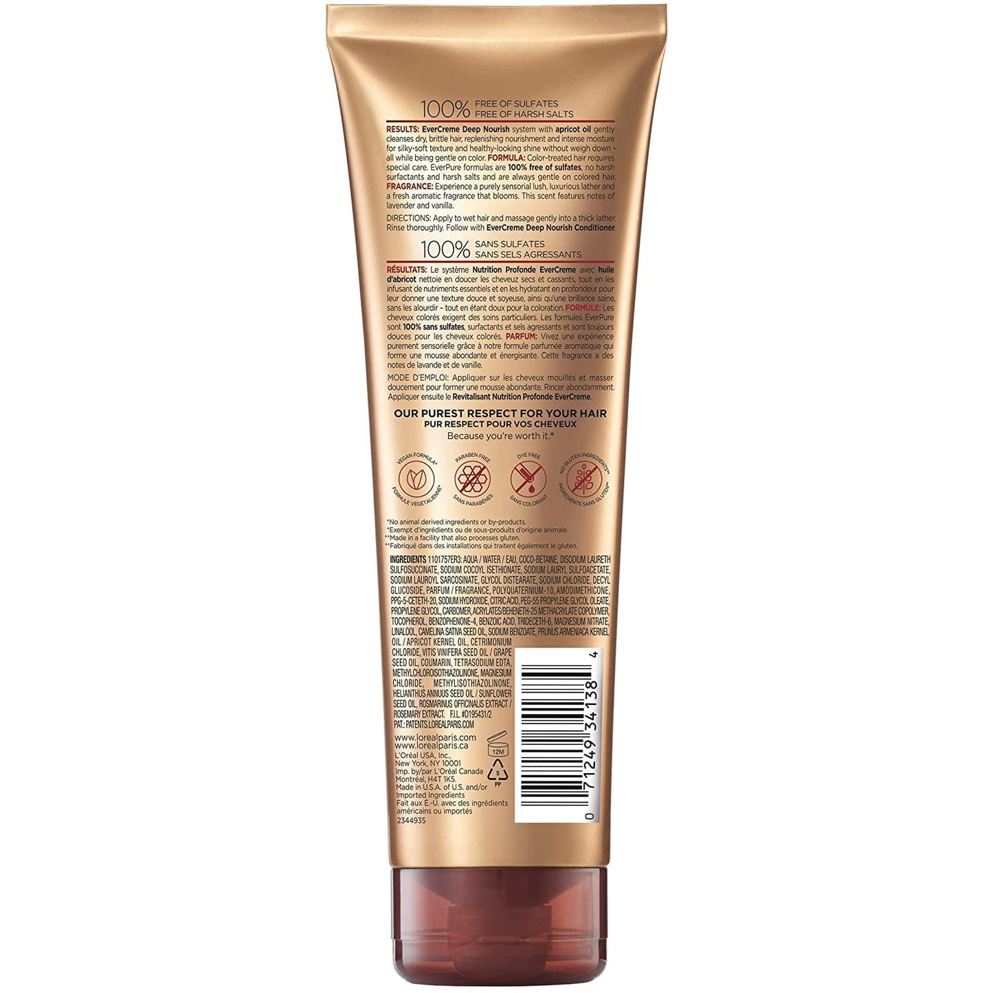 L'Oreal Paris EverCreme Sulfate Free Deep Nourish Shampoo, 8.5 Ounce (Pack of 2)