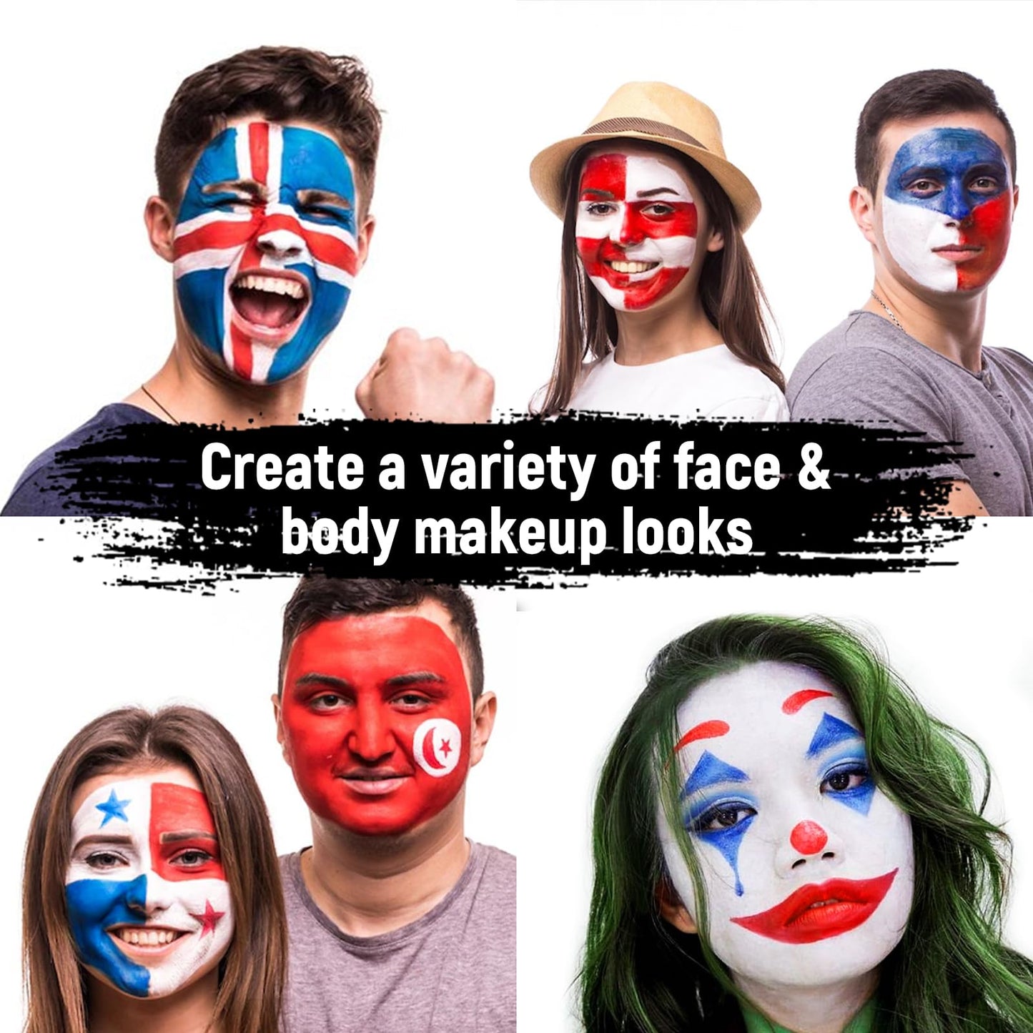 Red White Blue Face Paint - 3 Colors 12g USA American Flag Patriotic Stripe Fan Brush Stick, Face and Body Paint for 4th of July Independence Day