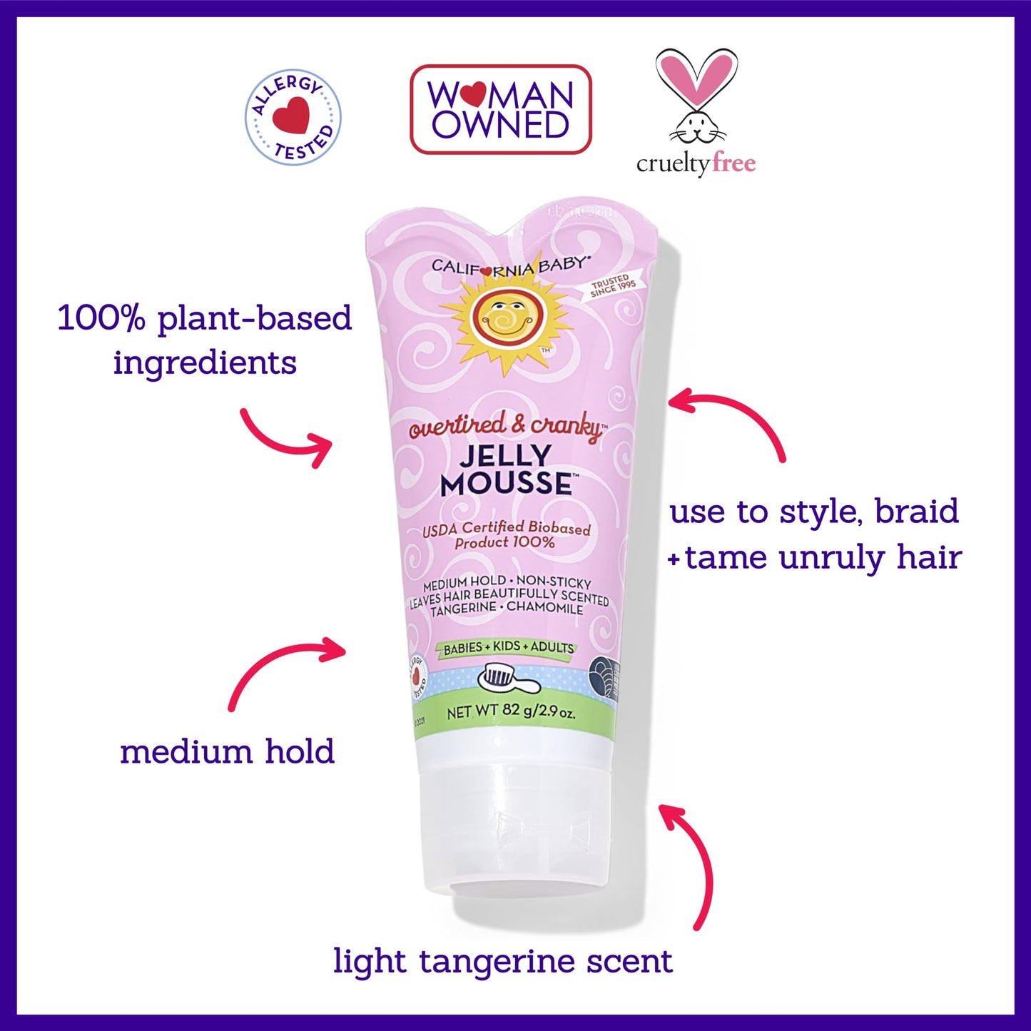California Baby Overtired & Cranky Hair Gel for Kids | 100% Plant-Based Baby Hair Gel | Medium-Hold | Hypoallergenic | 82 g / 2.9 oz.