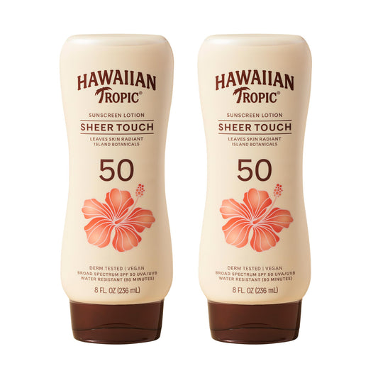 Hawaiian Tropic Sheer Touch Ultra Radiance Lotion Sunscreen SPF 50, 8 Fl Oz Twin Pack, Hawaiian Tropic Sunscreen SPF 50, Sunblock, Oxybenzone Free