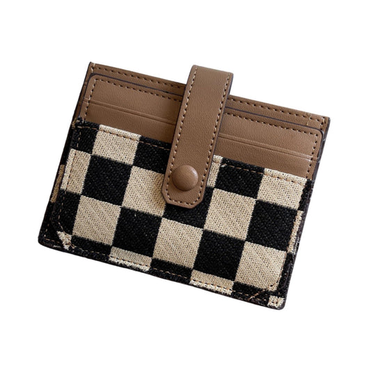TURBOOST Cute Slim Card Holder Canvas Front Pocket Checkered Wallet, Small Credit Card Case for Women (Brown) Fashion TURBOOST