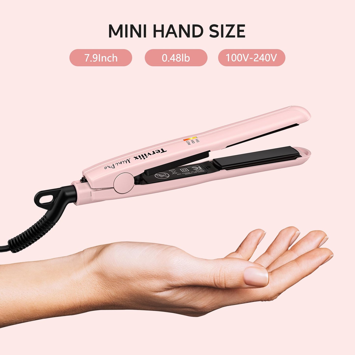 Terviiix Mini Flat Iron Hair Straightener, Adjustable Temperature, Travel-Size, 1/2" Ceramic Plates, Dual Voltage, Auto-Off, Pink Beauty and Personal Care Terviiix
