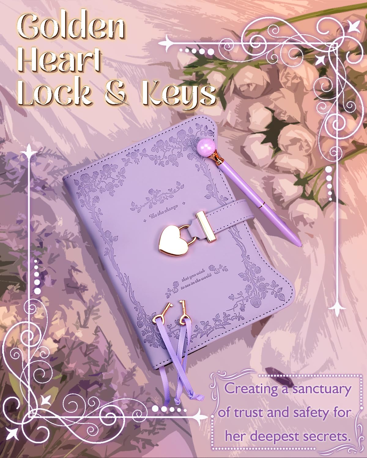 hi! SCI Girls Diary with Lock & Keys – 360 Page Journal with Pen, Cute Lavender Purple Set, Gift for Teen Girls Ages 8–14