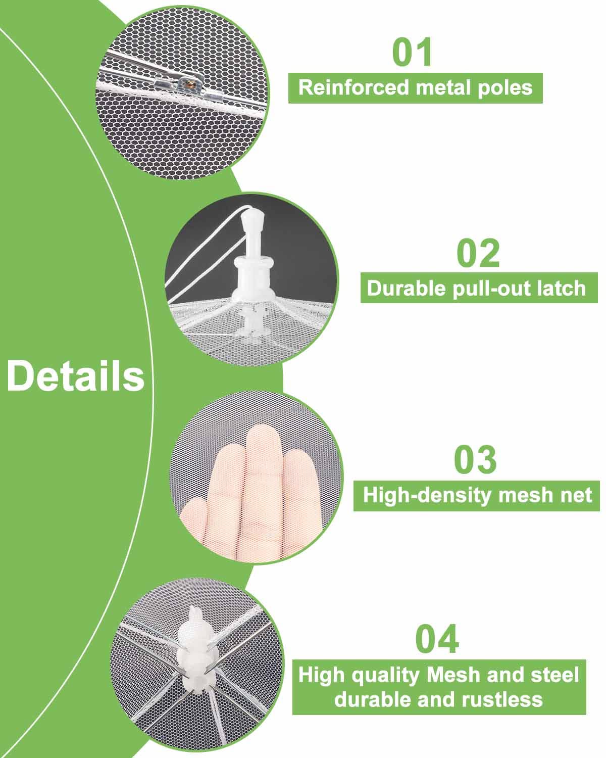 Lauon 6-Pack Large Mesh Food Covers – 17"x17" Pop-Up Tents, White Nylon Umbrella Screens for Outdoor BBQ, Picnics, Camping, Parties