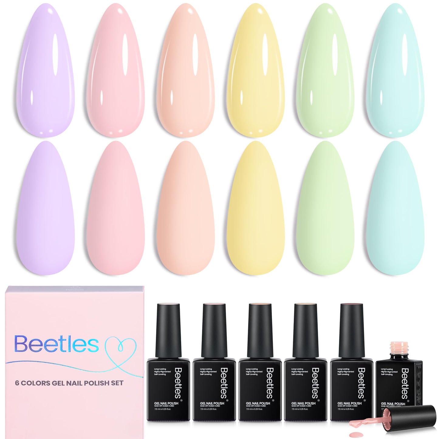 Beetles Pastel Gel Polish Set - Afternoon Desserts Collection, 6 Colors Pastel Gel Polish Purple Yellow Blue Pink Colors UV LED Lamp Salon DIY at Home Beauty and Personal Care beetles Gel Polish Default Title