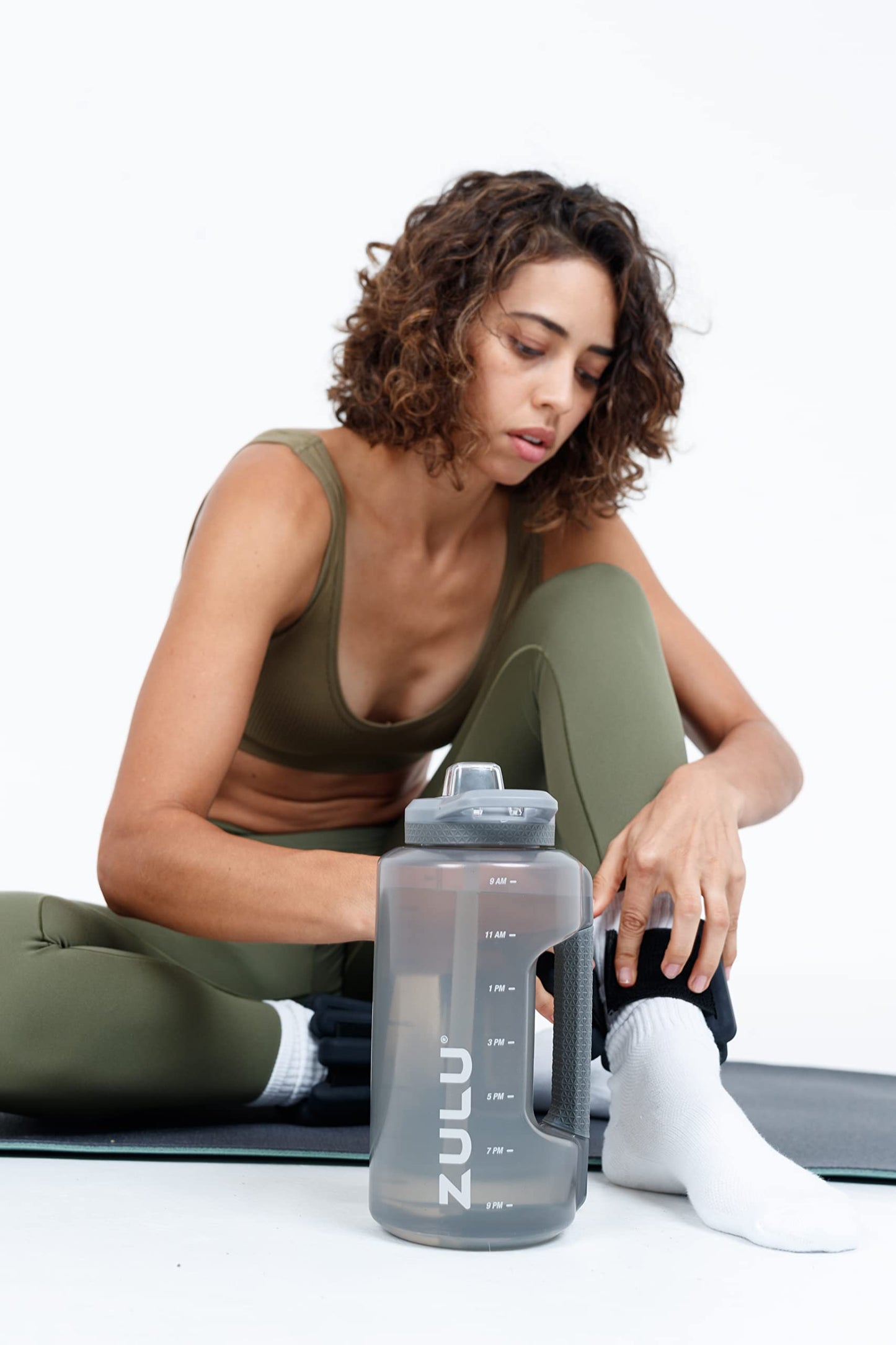 ZULU Goals 64oz Half Gallon Plastic Water Bottle with Straw and Time Marker | Large Reusable Jug with Handle and Leak Proof Lid for All Day