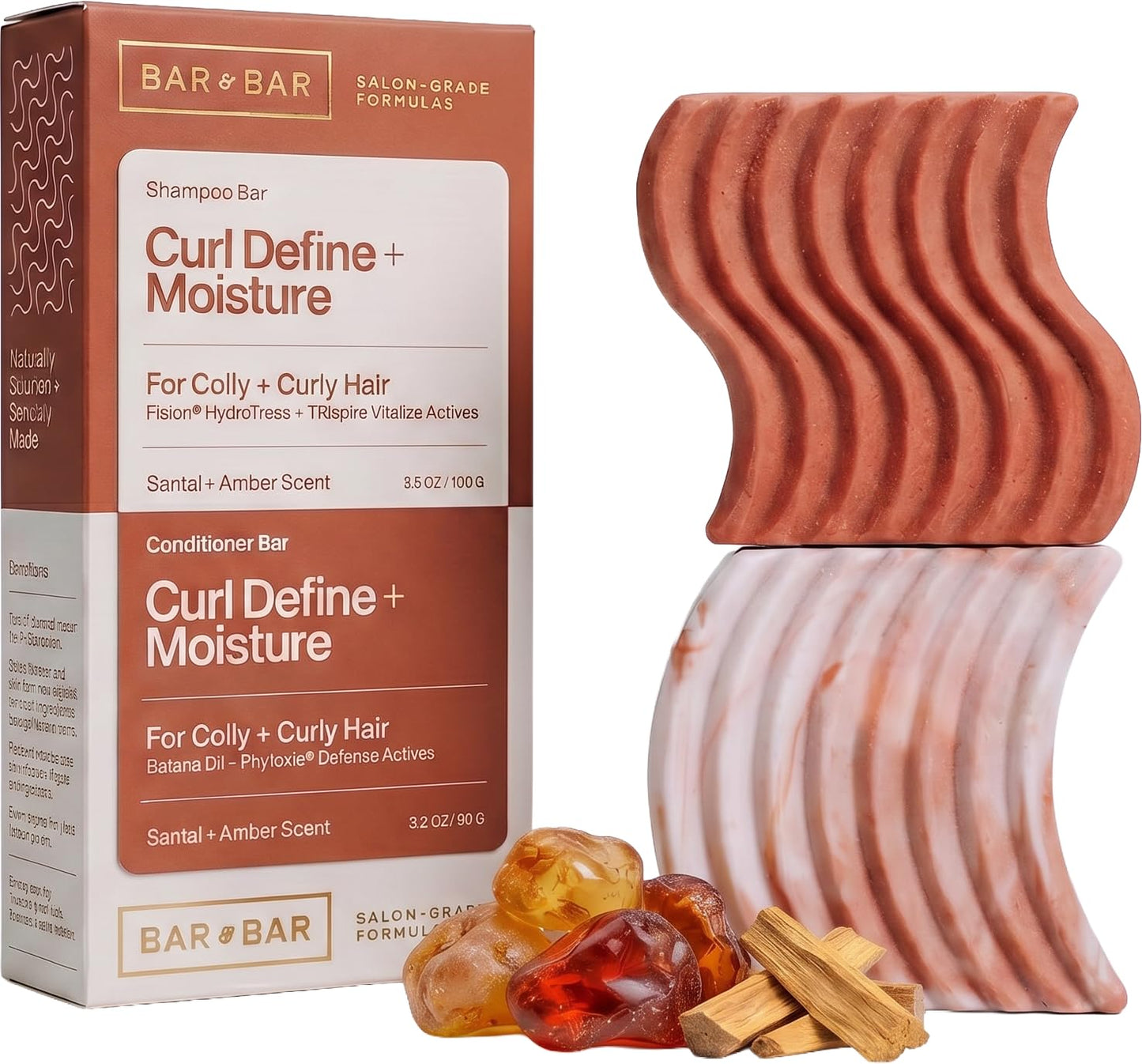 Bar and Bar Shampoo and Conditioner Bar Set - Curl Define + Moisture - Curl-Enhancing Solid Hair Care Duo - Curly Hair - Hydration - Santal & Amber