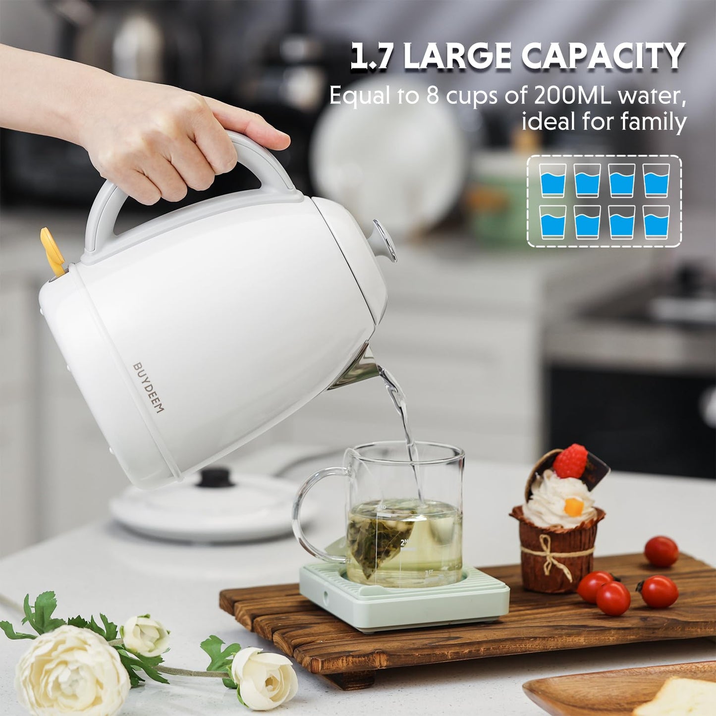 BUYDEEM K640 Stainless Steel Electric Tea Kettle with Auto Shut-Off and Boil Dry Protection, 1.7 Liter Cordless Hot Water Boiler with Swivel Base…