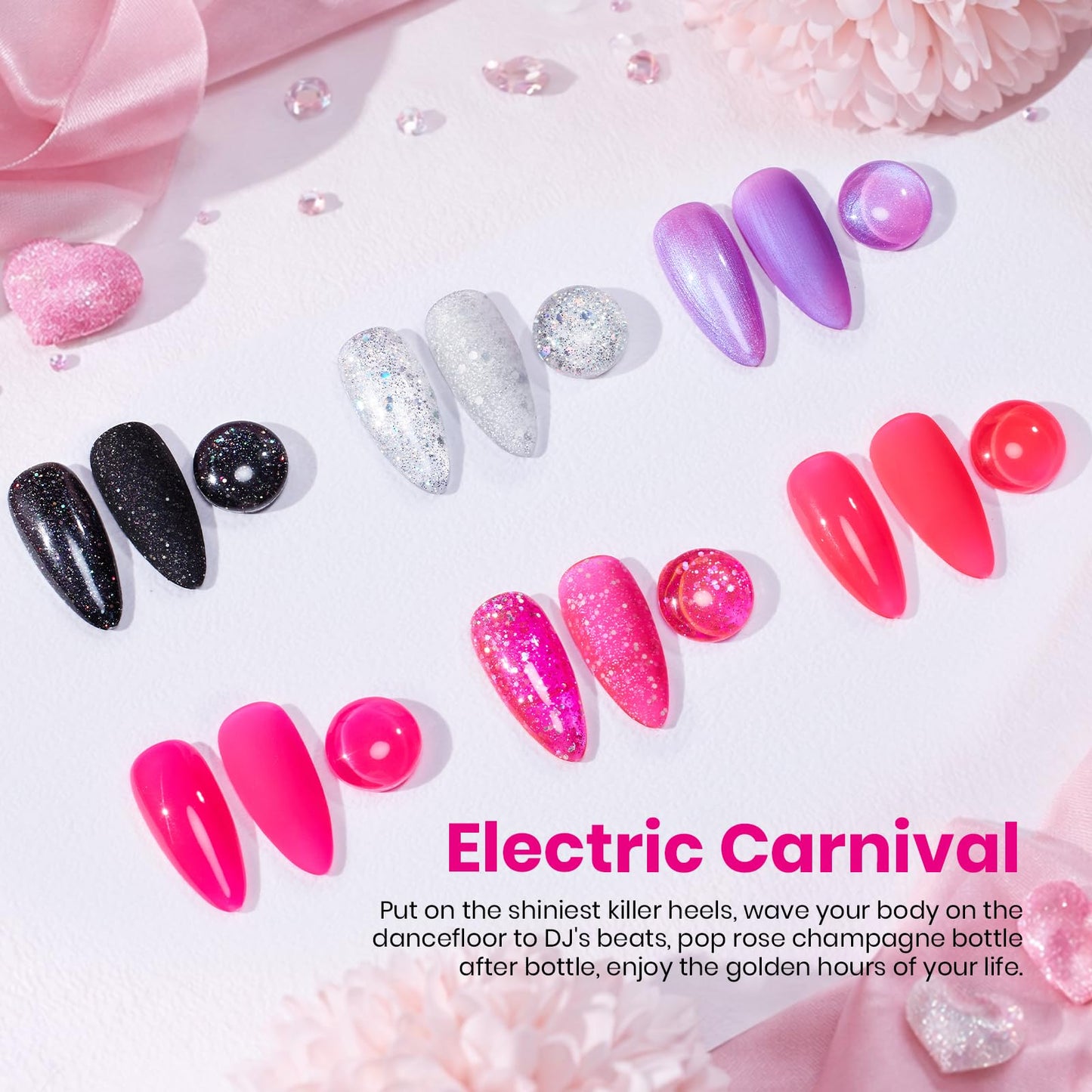 Beetles Hot Pink Gel Nail Polish Set, 6 Colors Glitter Purple and Black Shimmer Electric Carnival Collection, Dreamy Swirl Thread Effect, Soak Off UV Beauty and Personal Care beetles Gel Polish