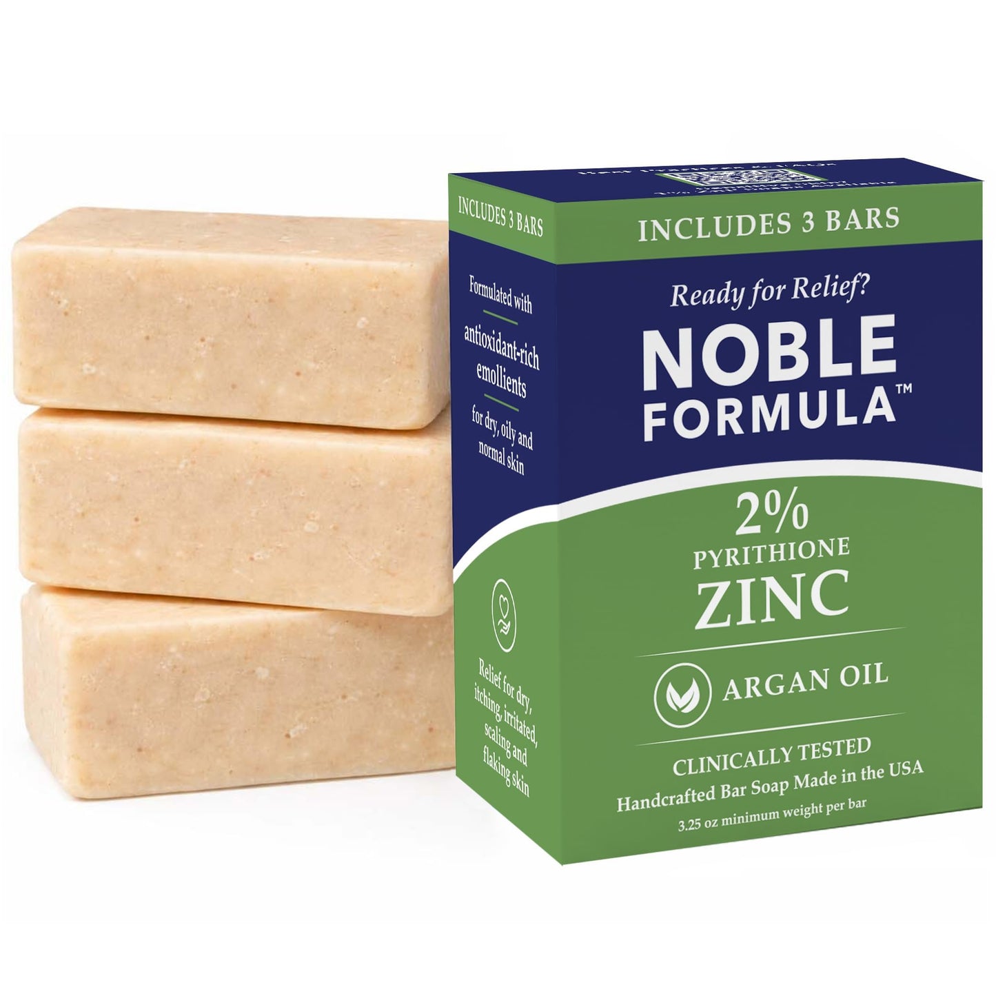 Noble Formula 2% Pyrithione Zinc (ZnP) Olive Oil and Argan Oil Bar Soap, Especially Formulated for Acne, Psoriasis, and Eczema, Safe for Daily Use