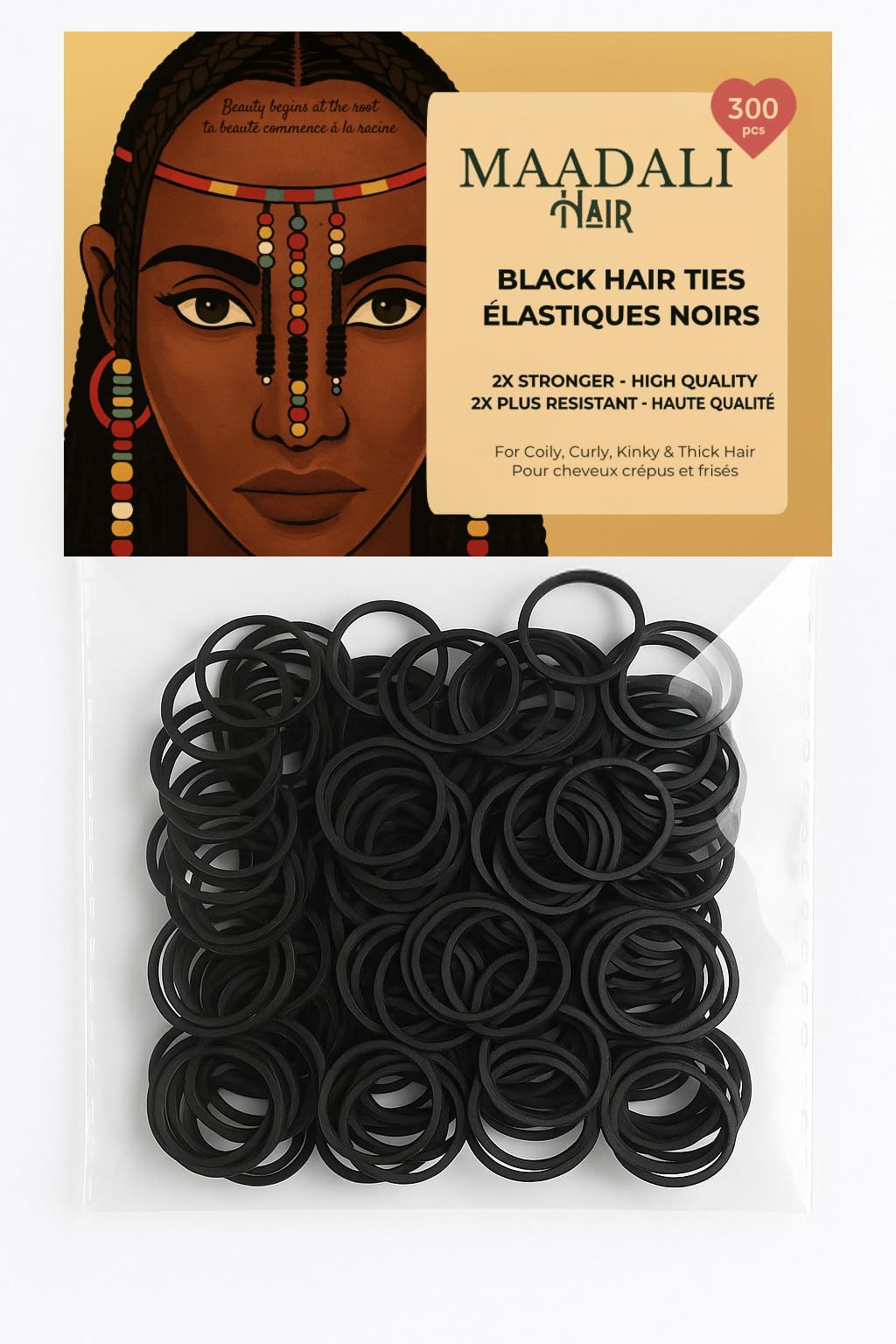 300 Black Hair Ties - Small Strong Rubber Bands for Thick, Curly & Afro Hair, Braids, Ponytails & Protective Styles - No Breakage Hair Elastics bands Beauty and Personal Care MAADALI
