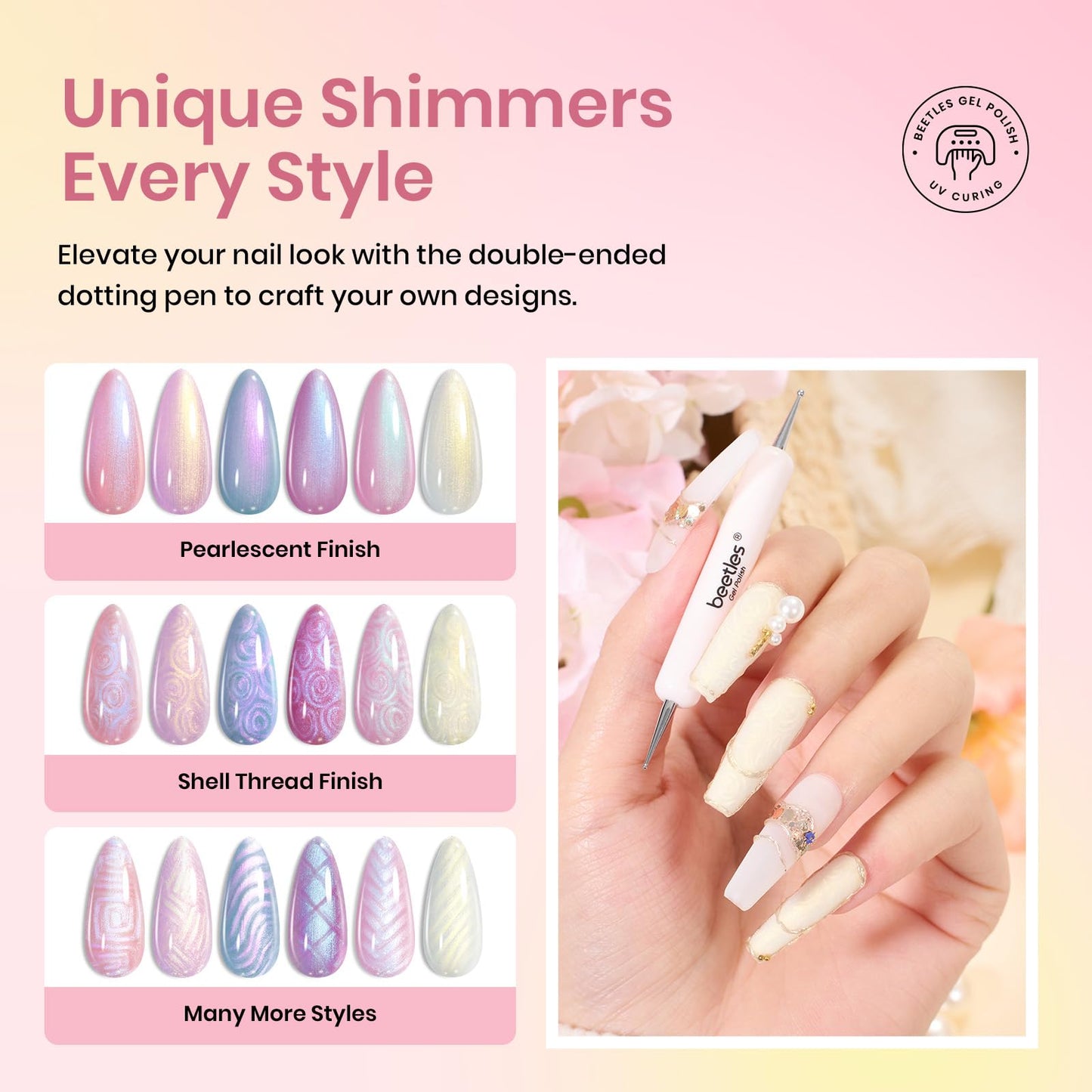 Beetles Pearl Gel Polish Set - 6 Colors Mermaid White Pink Purple Shimmer Swirl Shell Thread Effect, Soak Off UV Gel Polish for DIY Manicure & Nail Beauty and Personal Care beetles Gel Polish