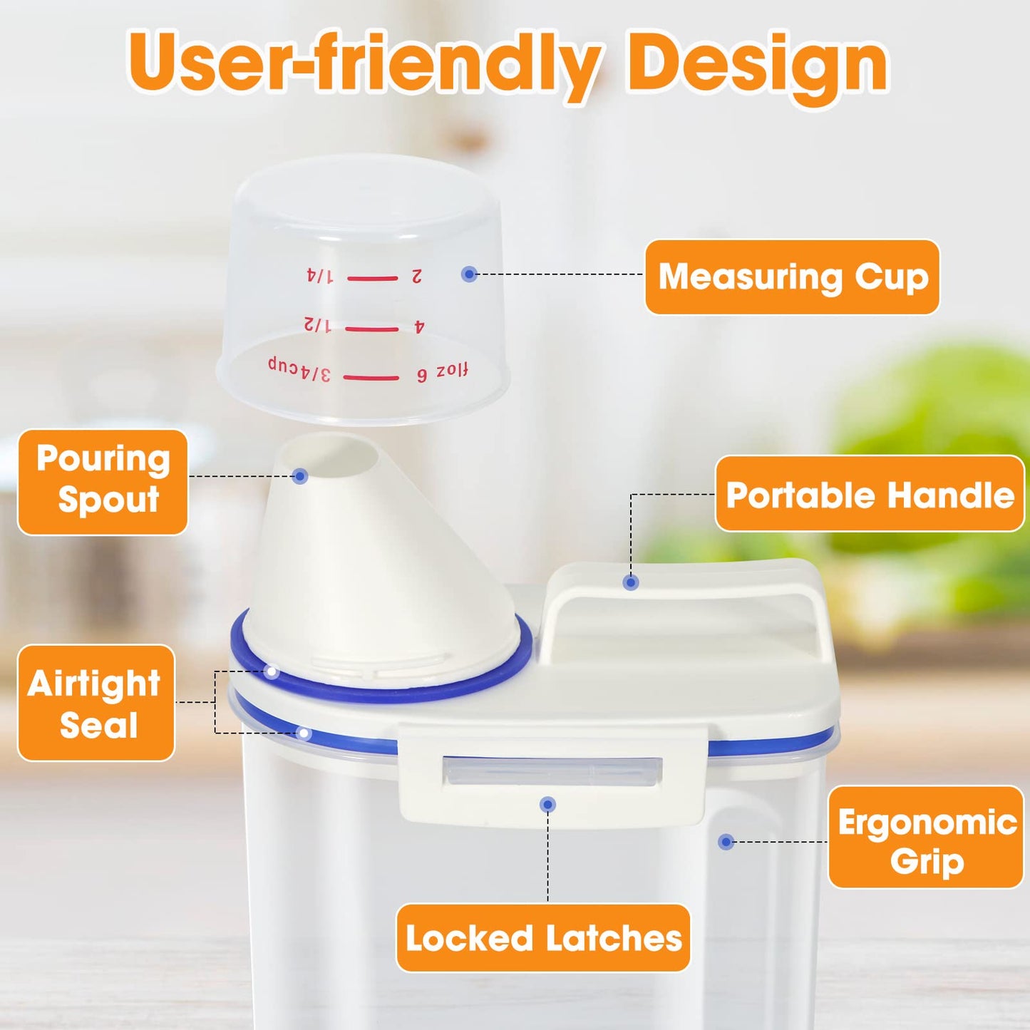 TBMax Rice Container 4 Lbs / 2 Kg Rice Dispenser with Measuring Cup, BPA-Free Plastic Kitchen Pantry Food Storage Holder for Oatmeal Flour Grain…