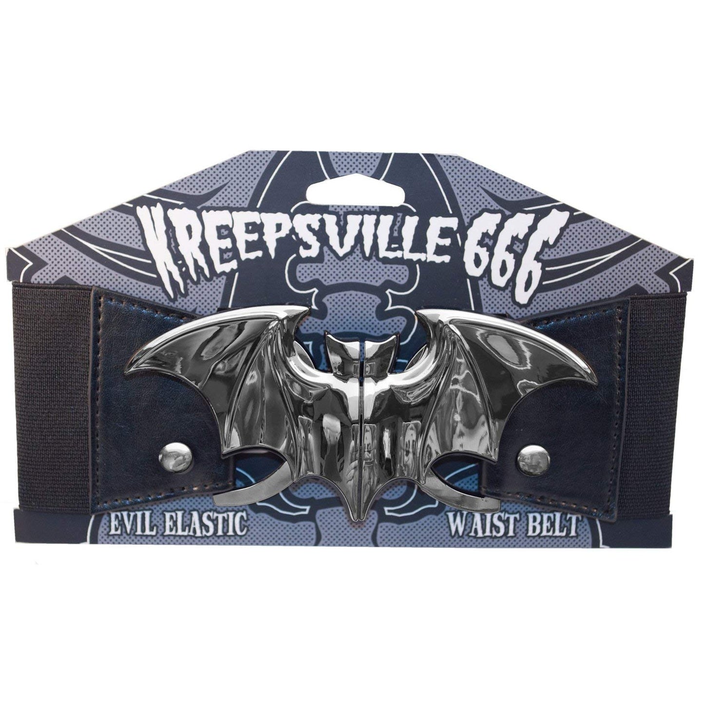Kreepsville 666 Elastic Waist Belt Bat Silver Elastic Split Buckle Fastening, Black, Silver, 2XL/3XL