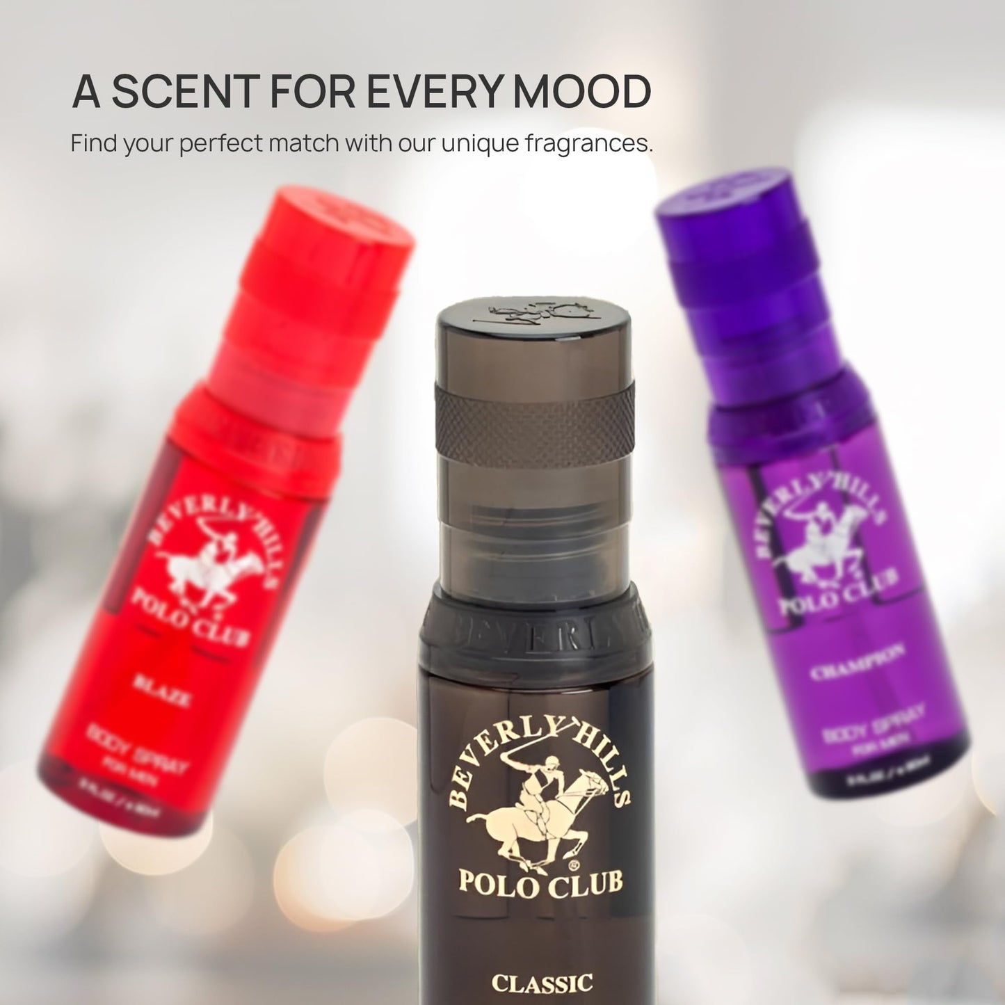 Beverly Hills Polo Club Men's Luxury Body Spray Gift Set - 3 x 3oz Designer Cologne Scents for Dynamic Freshness, Confidence & Active Lifestyles |