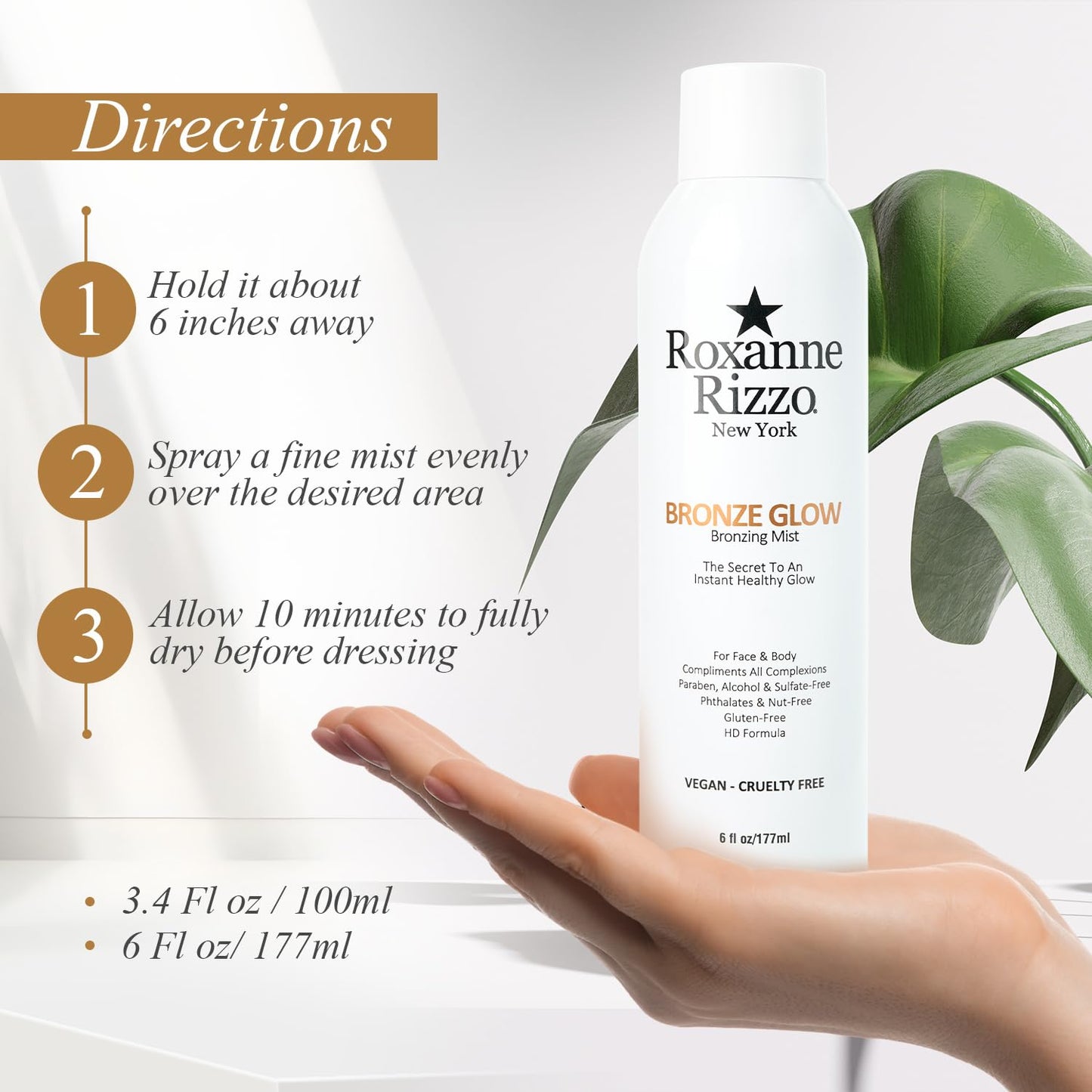 Bronze Glow - Instant bronzer Spray Mist for Face and Body - Hydrating Tanning Mist - Blends into All Skin Tones - Celebrity Favorite Spray - 6 oz