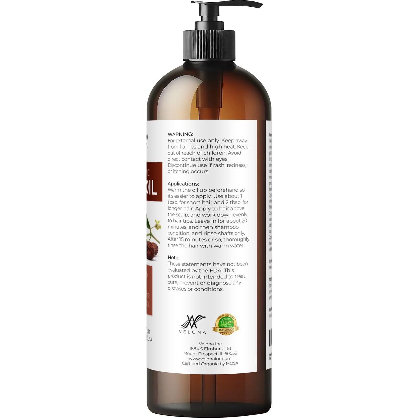 velona Jojoba Oil USDA Certified Organic - 16 fl oz (With Pump) | 100% Pure and Natural | Golden, Unrefined, Cold Pressed, Hexane Free | Moisturizing