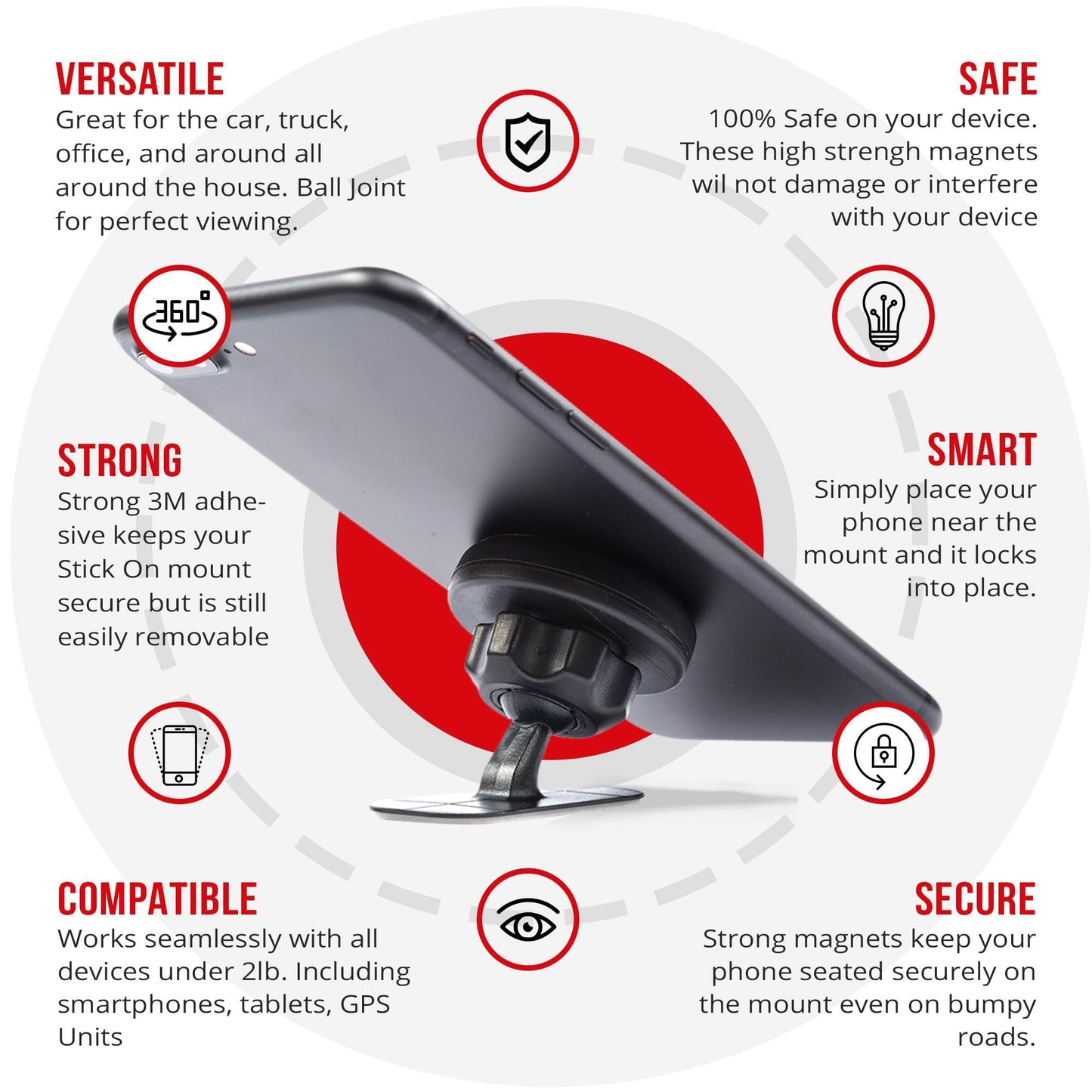 Tackform Magnetic Phone Holder [Tack Mount ] V.2.0 w/N52 Magnets [ for Car, Kitchen, Bedside, Bathroom ] Stick On Dash Mount with Authentic 3M Sticky…