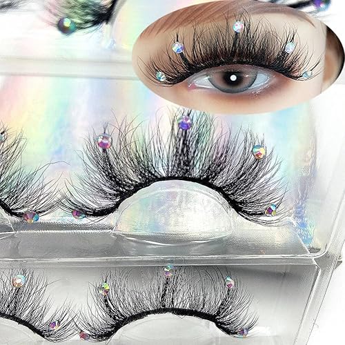 FQNing Mink Lashes with Glitter Rhinestones Cute Popular Eyelashes Sparkle Dramatic Style 4 Pairs (AF08crystal)