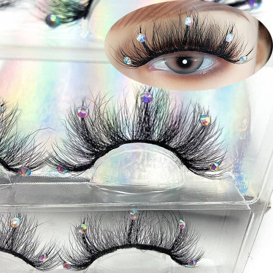 FQNing Mink Lashes with Glitter Rhinestones Cute Popular Eyelashes Sparkle Dramatic Style 4 Pairs (AF08crystal)