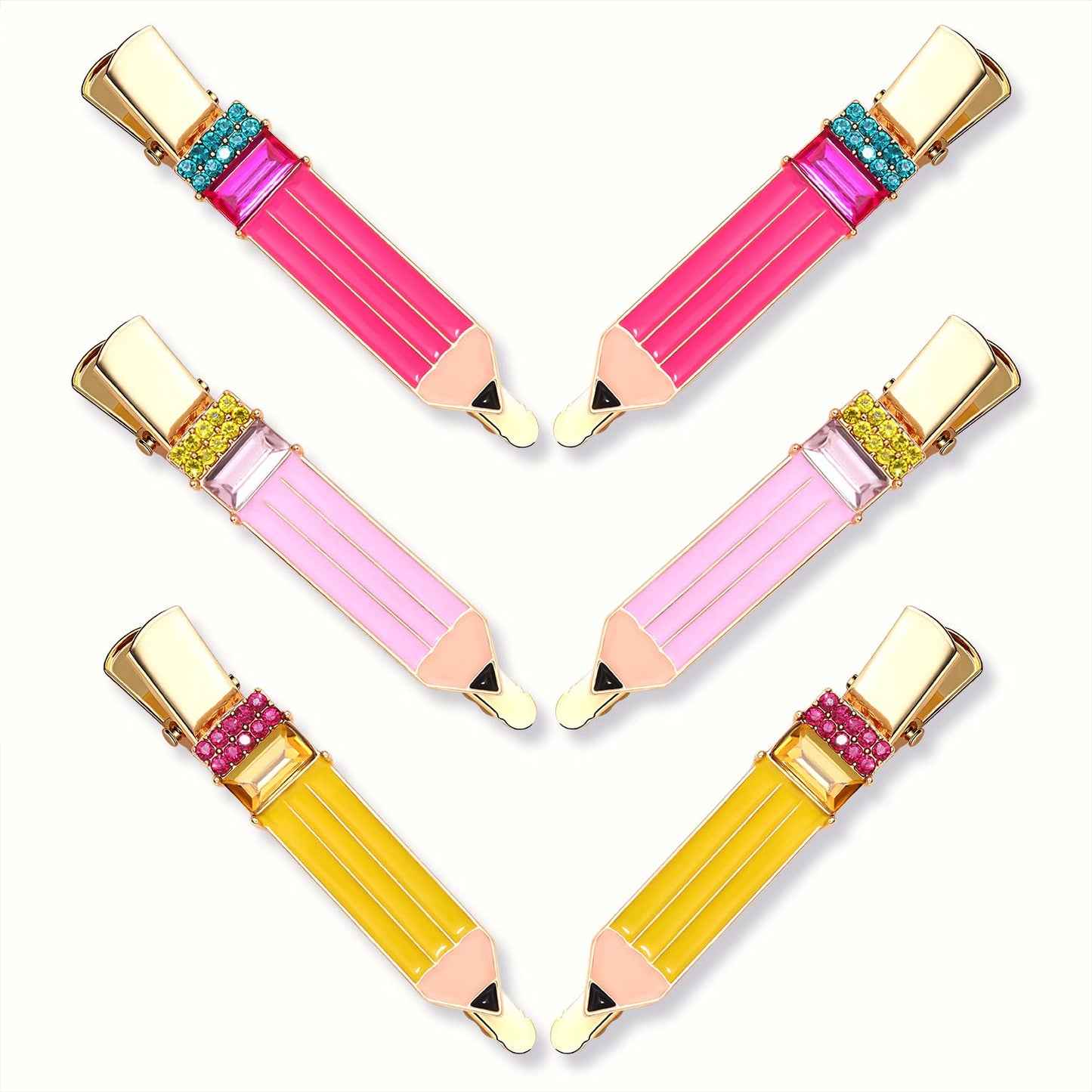 HZEYN Pencil Hair Clip - 6 Pack Teacher Hair Clips Funny Pencil Hair Clips Back To Shool Hair Accessories for Teachers Student