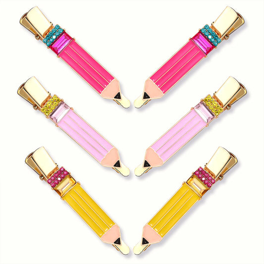 HZEYN Pencil Hair Clip - 6 Pack Teacher Hair Clips Funny Pencil Hair Clips Back To Shool Hair Accessories for Teachers Student