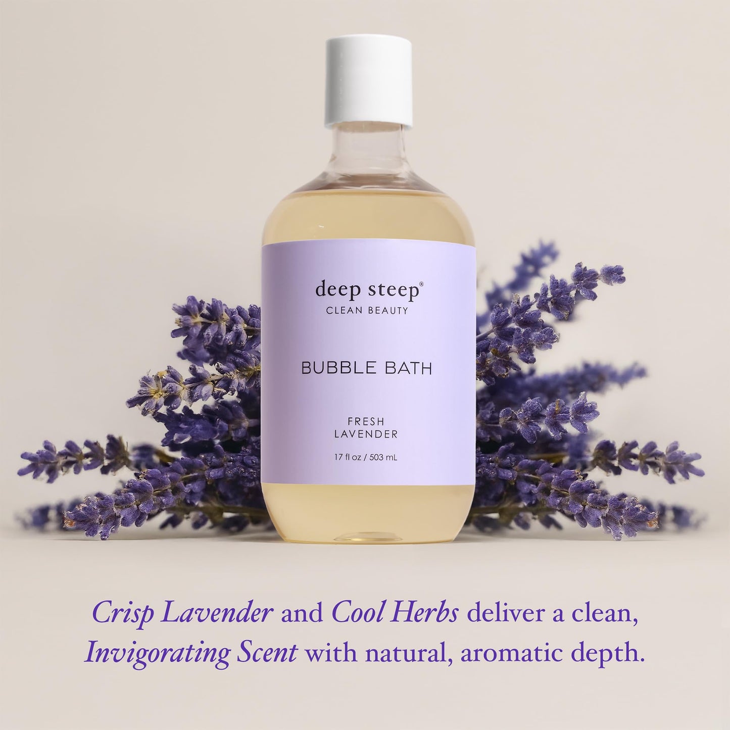 Deep Steep Fresh Lavender Bubble Bath for Women, Hypoallergenic, Clinically Tested, Clean Formula for Sensitive Skin, Sulfate-Free, 17 fl oz Bottle