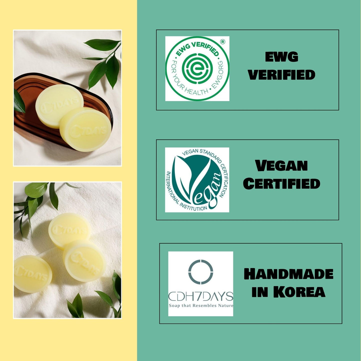 CDH7DAYS Baby & Sensitive Skin Soap Bar - EWG Verified, Vegan Certified, Korean Handmade Bar Soap, Plant-Based, Unscented Gentle Family Soap, Relax Beauty & Personal Care CDH7DAYS Soap that Resembles Nature