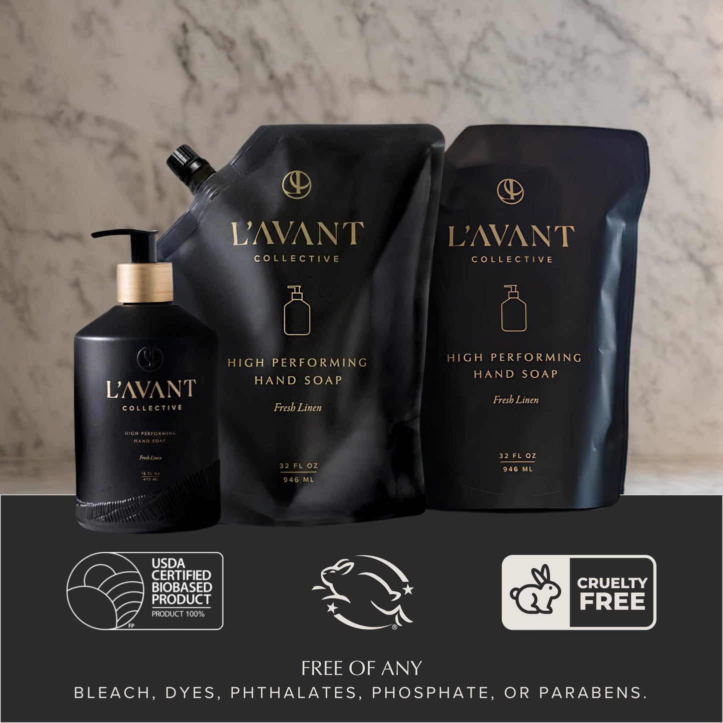 L'AVANT Collective Natural Luxury Hand Soap Refill | Plant-Based, Non-Toxic & Moisturizing, Refill for Glass Bottle, 32 Fl Oz | Fresh Linen