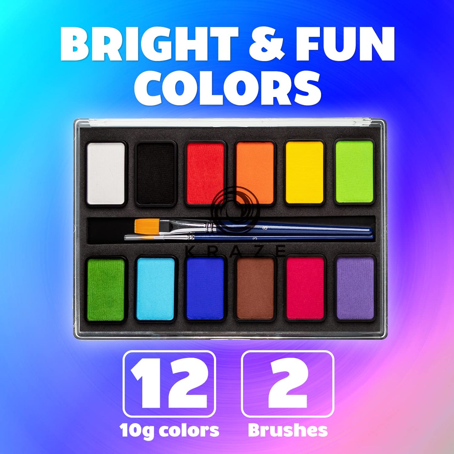 Kraze FX Basic Party Professional Face Paint Palette (12 x 10 gm) - Water Activated, Hypoallergenic, Safe, Non Toxic Body Paint Makeup Cosplay SFX