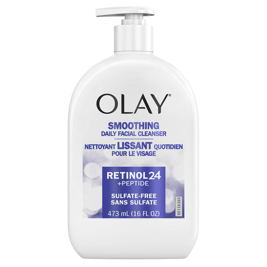 Olay Face Wash, Daily Facial Cleanser with Retinol, Peptides & Glycerin - Smoothing, Noursihes Skin Surface, Hydrates while Cleansing - Sulfate-Free