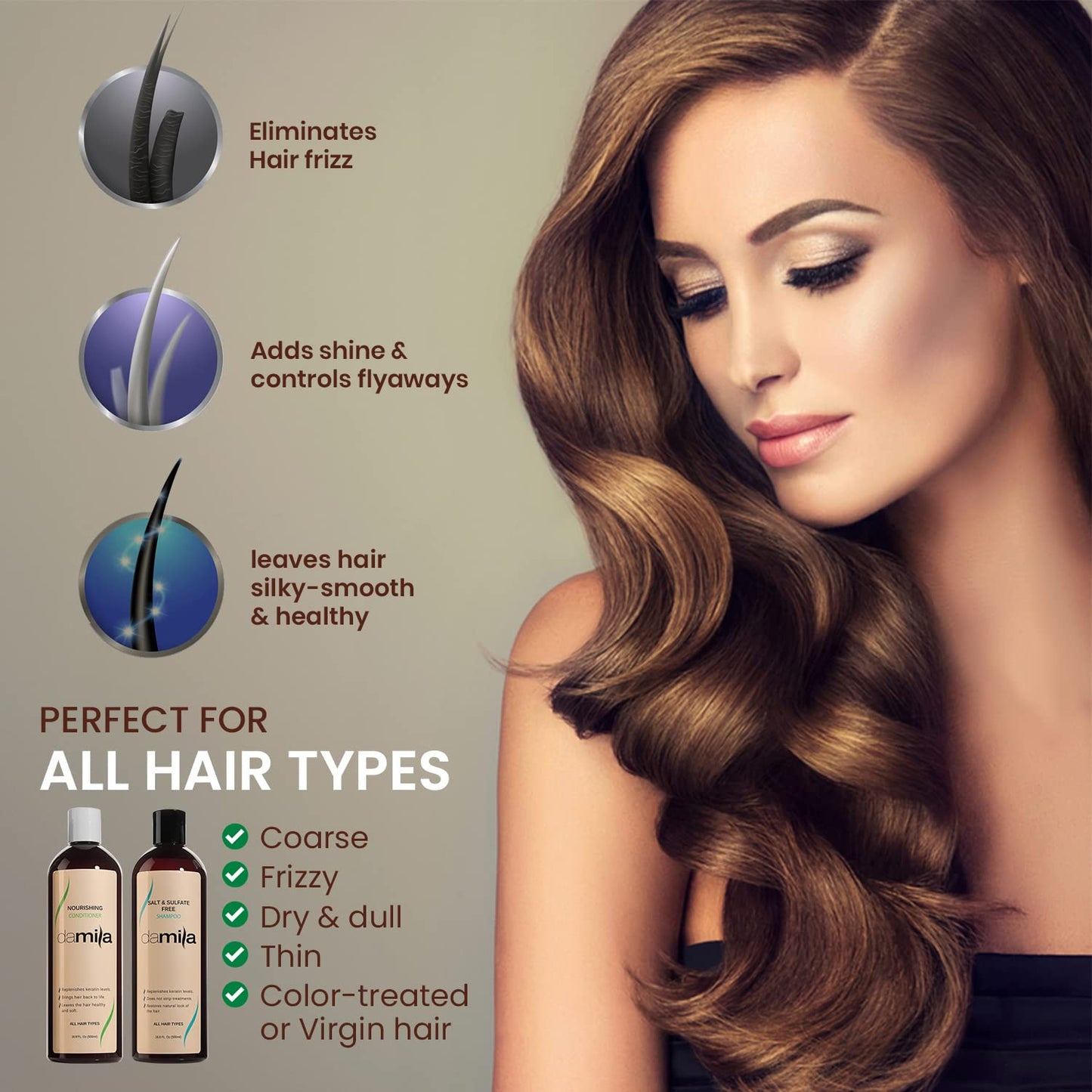 Damila Salt & Sulfate Free Shampoo & Conditioner for Keratin and Color Treated Hair - Professional Keratin Value Pack for Damaged, Frizzy, Curly, Dry