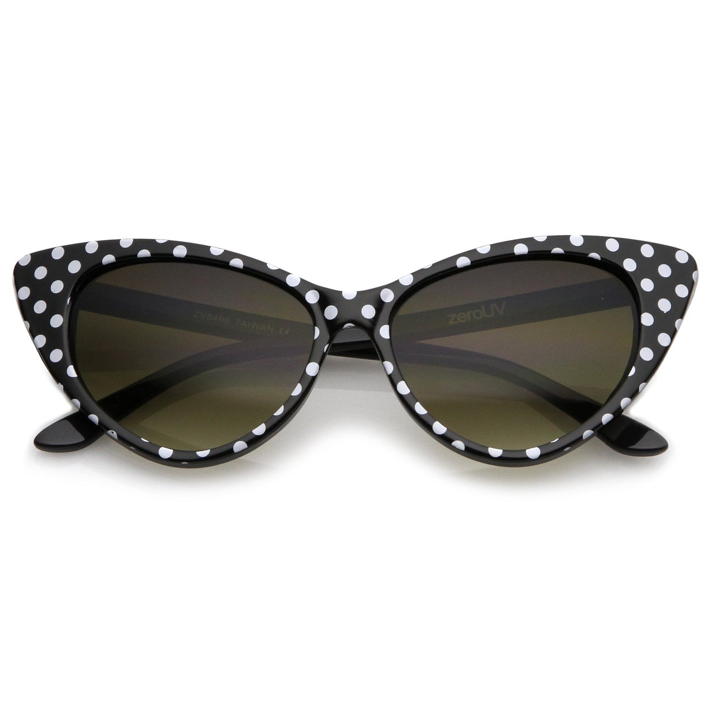 zeroUV - Polka Dot Cat Eye Womens Mod Fashion Super Cat Sunglasses (Black-White/Smoke Gradient)