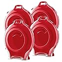 Sterilite Clear Lid Stackable Nesting Storage Christmas Holiday Wreath Box with Handle, Feet, and Latches for Up to 24 inch Wreaths, Red (4 Pack)