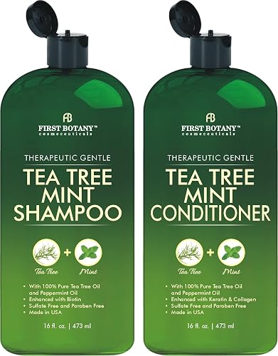 First Botany Tea Tree Mint Shampoo & Conditioner for Men & Women - Pure Tea Tree & Peppermint Oil - Fights Hair Loss, Dandruff, Lice & Itchy Scalp