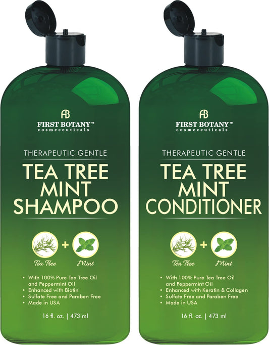 First Botany Tea Tree Mint Shampoo & Conditioner for Men & Women - Pure Tea Tree & Peppermint Oil - Fights Hair Loss, Dandruff, Lice & Itchy Scalp Beauty & Personal Care First Botany