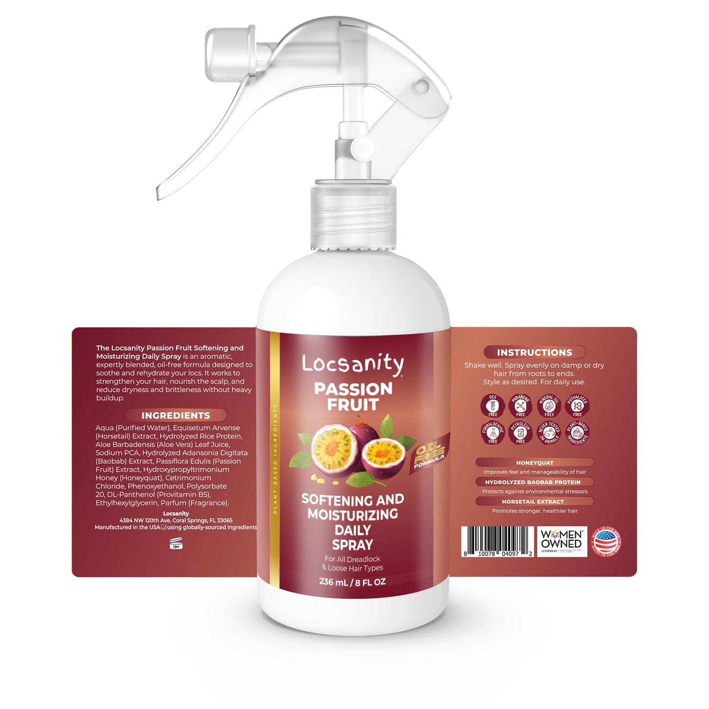 Locsanity Daily Moisturizing Spray for Dull, Dry Locs - Passion Fruit Hair and Scalp Moisturizer for Dreadlocks, Sisterlocks, Microlocks, Braids